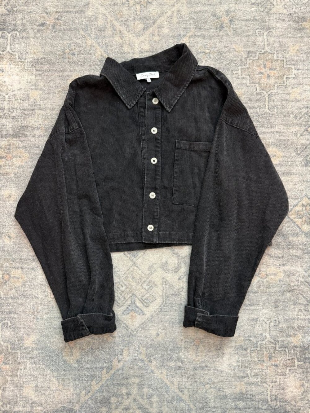 Black Cropped Corduroy Shacket